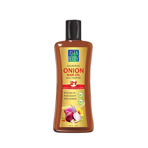 Astaberry Onion Hair Oil For Hair Growth 200ml -Anti Revitalizer & Anti Hair fall | Goodness of 21 Herbal Extract & Essentials Oils | Energizes hair roots | Anti-dandruff properties