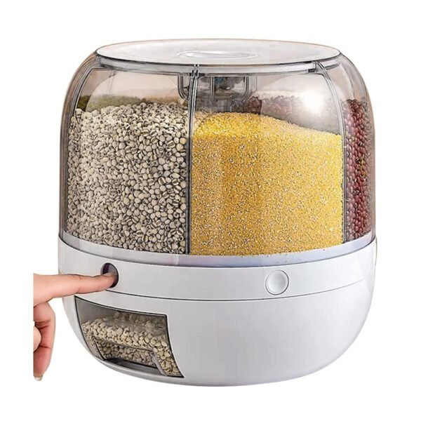 Rotating Rice Dispenser 6-Grids Rice Cereal Grains Storage Container